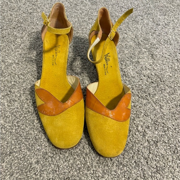 Vintage Italian Leather Yellow and Orange Pumps Size 9 - Picture 15 of 16